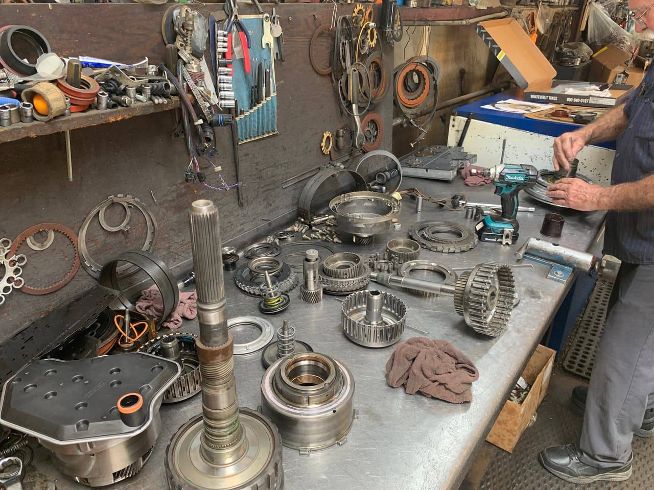 Transmission parts ready for installation at Johnson's Transmission Service